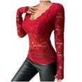 thumbnail image 1 of qolati Womens Y2k Lace Tops See Throughs Sheer Mesh V-Neck Long Sleeve Crop Top Low Cut Floral Lace Slim Fit Shirt, 1 of 8