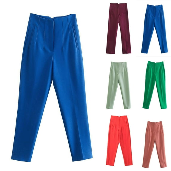 qolati Work Pants for Women Classic Fit High Waisted Business Harem Pant Dressy Casual Solid Color Lounge Trousers