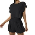 thumbnail image 1 of qolati Workout Sets for Women Athletic Short Sleeve Crop Top High Waisted Shorts Sweatsuits Lounge Yoga Running 2 Piece Outfits, 1 of 8