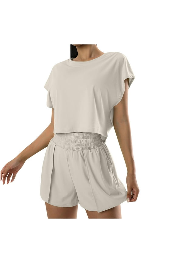 Workout Sets for Women Athletic Short Sleeve Crop Top High Waisted Shorts Sweatsuits Lounge Yoga Running 2 Piece Outfits
