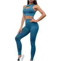 qolati Workout Sets for Women High Waisted Leggings with Hollow Out Zipper Sports Tank Tops 2 Piece Outfits Yoga Gym ClothesBlue S 4