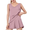 thumbnail image 1 of qolati Workout Sets for Women Round Neck Sleeveless Tank Top Tennis Skirts Matching Shorts Sets Lounge Yoga Running 2 Piece Outfits, 1 of 6