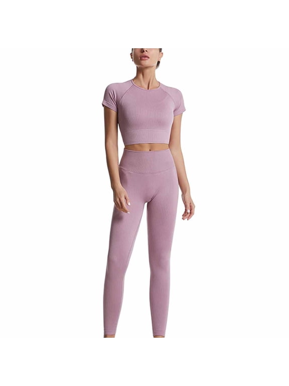 Workout Sets for Women Seamless Crop Tops High Waist Leggings Matching Sets 2 Piece Outfits Shorts Sleeve Yoga Workout Gym Sweatsuits