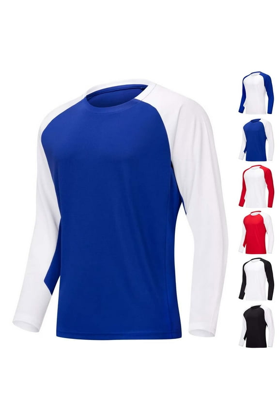 Workout Shirts for Men Casual Raglan 3/4 Long Sleeve Athletic Tees Tops Plus Size Soft Basic Sports Baseball Gym T Shirts Blue XXXXXL