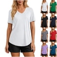 thumbnail image 1 of qolati Workout Tops for Women UPF 50+ Quick Dry Short Sleeve Sun Protection V Neck Shirts Lightweight Summer Curved Hem Basic Tee Shirt Navy S, 1 of 8