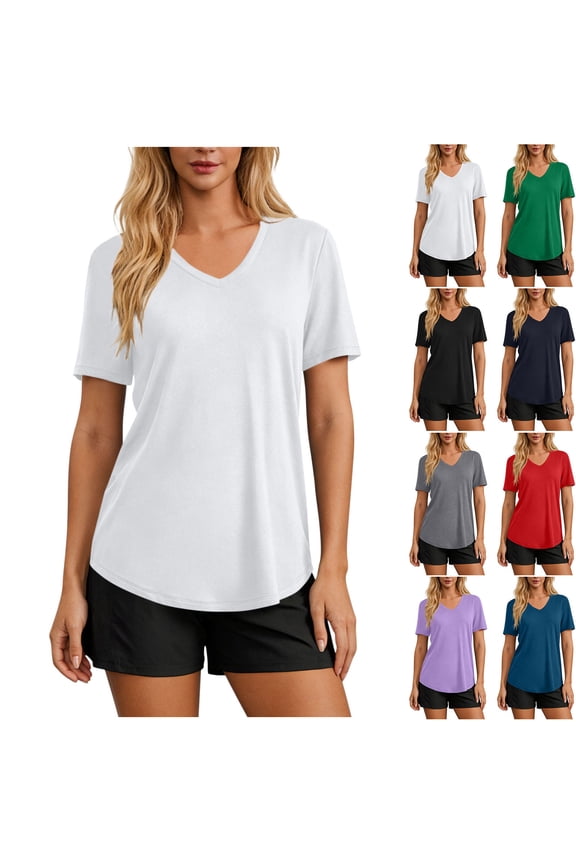 Workout Tops for Women UPF 50+ Quick Dry Short Sleeve Sun Protection V Neck Shirts Lightweight Summer Curved Hem Basic Tee Shirt Purple XXL