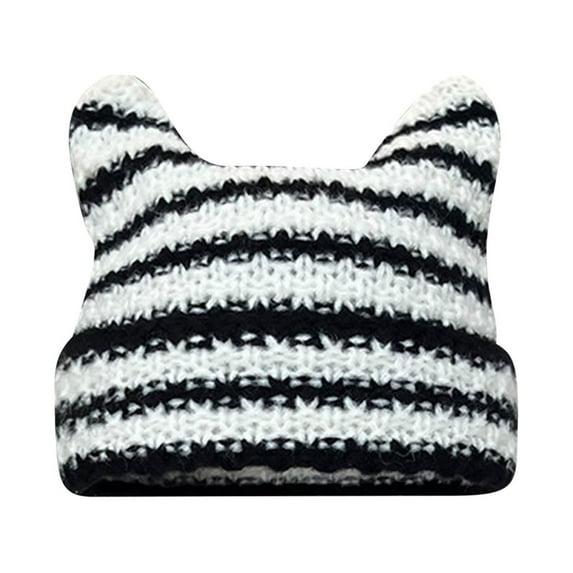 qolati Y2k Beanie Crochet Hats for Women Soft Cute Ears Knit Beanie Hats Outdoor Winter Warm Slouchy Skull Ski Hats