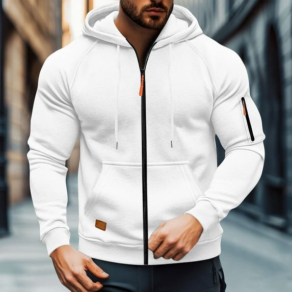 qolati Zip Up Hoodies for Men Lightweight Cargo Sweatshirts Long Sleeve Plain Casual Jackets Fall Winter Drawstring Hooded Top with Zip Pockets Sizes S-4XL