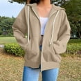 thumbnail image 1 of qolati Zip Up Hoodies for Women Fall Trendy Plus Size Hooded Sweatshirt Full Zip Long Sleeve Athletic Jacket Lightweight Workout Sweatshirts Coats Khaki XXL, 1 of 6