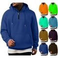 thumbnail image 1 of qolati Hoodie for Men Plain Solid Long Sleeve Hooded Sweatshirt Winter Stand Collar Quarter Zip Sweatshirts Fleece Lined Drawstring Loose Lightweight Pullover Tops, 1 of 7