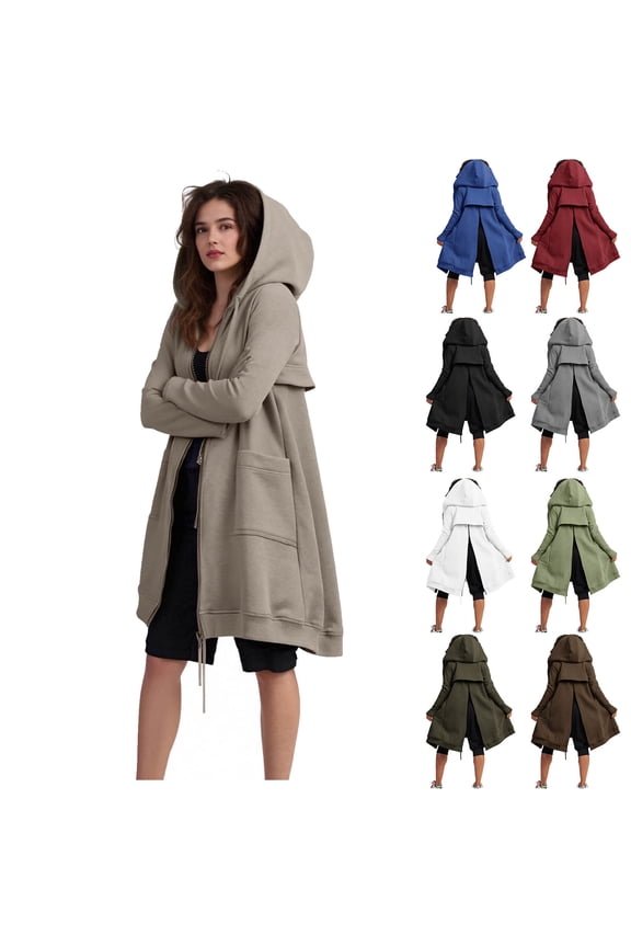 Zip Up Hoodie For Women Double Back Zipper Long Tunic Hooded Sweatshirt Casual Drawstring Fleece Fall Winter Jacket Coat with Pockets
