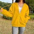 thumbnail image 1 of qolati Zip Up Hoodies for Women Cute Fall Jacket Solid Color Oversized Sweatshirts Outwear Casual Drawstring Y2k Hooded Loose Cardigans with Pockets, 1 of 6