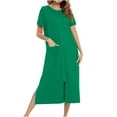thumbnail image 1 of qolati Zip Up Robes for Women Short Sleeve Solid Color Bathobe Soft Lightweight Nightgown Long Housecoat with Pockets, 1 of 7