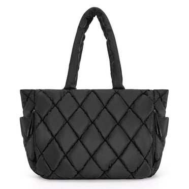 qtess Tote Bag for Women, Quilted Puffer Tote Bag with Compartments, Shoulder Handbag Work Bag with Zipper for Travel