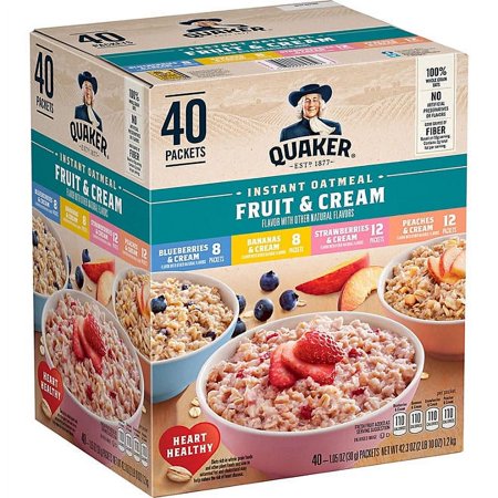 quaker instant oatmeal fruit cream variety pack 40 pk