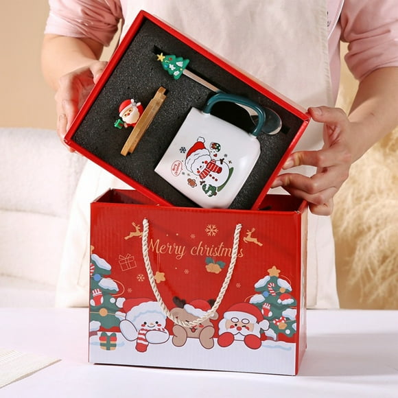 quanjun Christmas Gift Mug With Lid Spoon High Value Santa Claus Reindeer Ceramic Cup