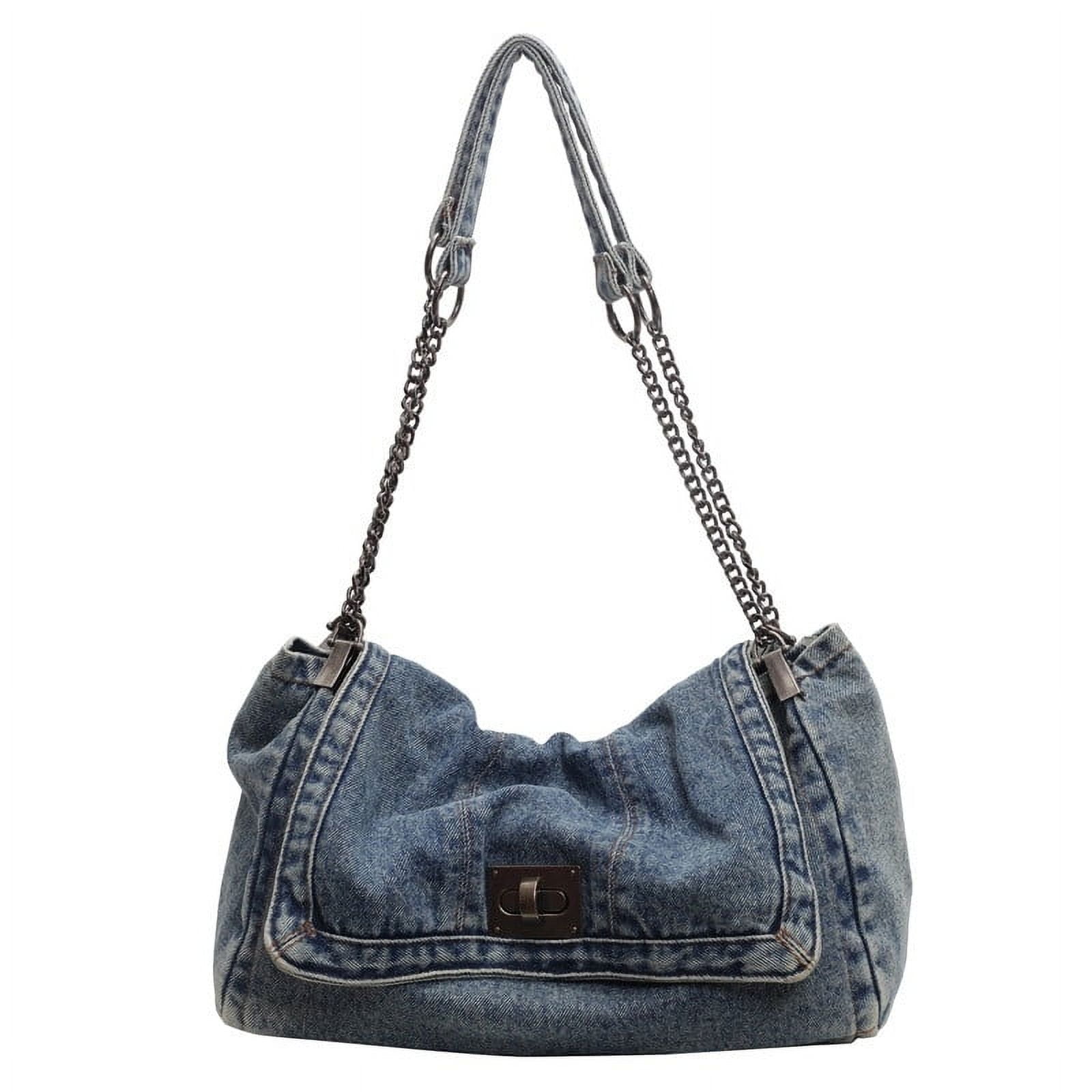 quanjun Denim Purse for Women Jean Purses Tote Bag,Women's Retro Large Canvas Denim Shoulder Bag,Women Handbags Work Bags Women Shoulder Bag Crossbody Bags for Women