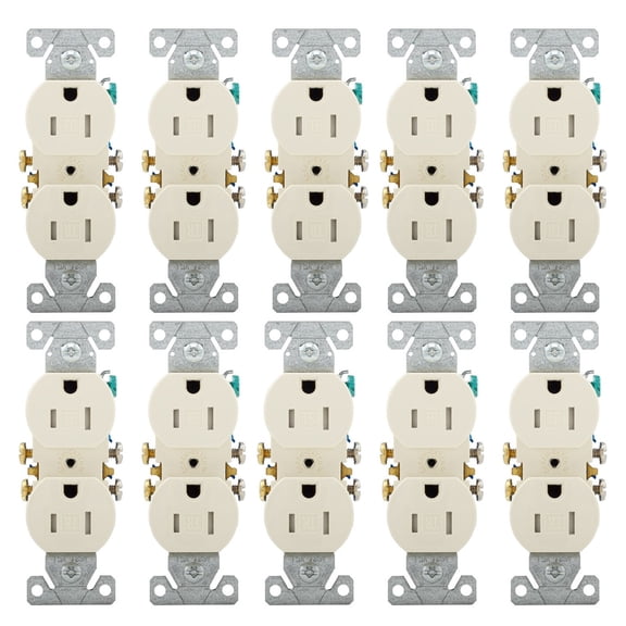 (quantity of 10) Eaton TR270A Tamper Resistant duplex receptacle, Almond, #14-10 AWG, 15A, flush mount