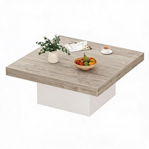 quare Coffee Table with Built-in LED Lights – Mid-Century Modern Design, Engineered Wood