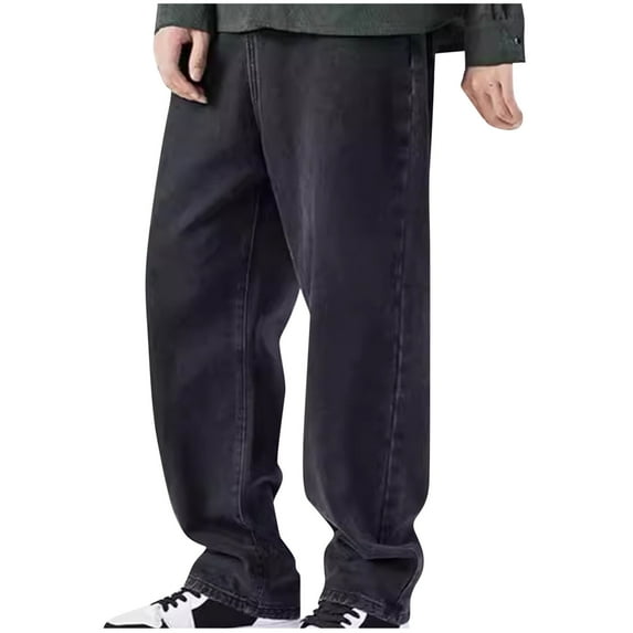 qucoqp Mens Baggy Jeans Vintage Wide Leg Denim Pants Casual Loose Fit Hip Hop Jean Trousers for Men