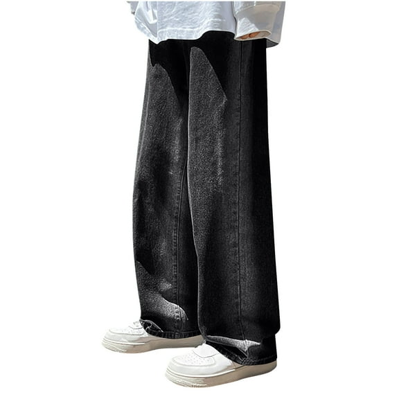 qucoqp Mens Hip Hop Baggy Jeans Trendy Casual Gradient Washed Denim Pants Stylish Wide Leg Skater Jean Trousers Streetwear