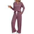 thumbnail image 1 of qucoqpe 2 Piece Lounge Sets for Women Fall Winter Sweater Outfits Solid Buttons V-Neck Long Sleeve Tops and Pants Sweat Suits Homewear Knit Pajamas Set, 1 of 8