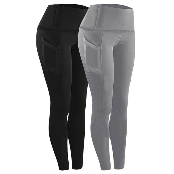 qucoqpe 2PC Women Fashion High Waist Yoga Pants Solid Slim Fitting Workout Leggings Athletic Sports Pants with Pockets