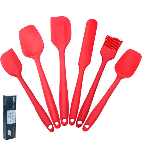 Bouanq 6 Piece Silicone Spatula Cooking Utensil Set for Baking Cooking Mixing Heat Resistant Non Stick Cookware Food Grade BPA Free Dishwasher Safe