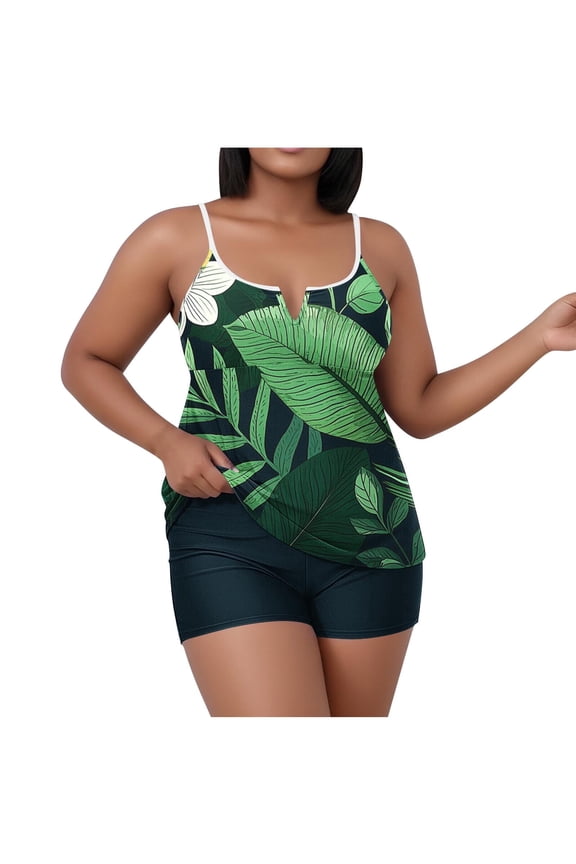 Plus Size Tankini Swimsuits for Women Fashion Floral Printed Two Piece Modest Bathing Suits Beach Holiday Swimwear with Boyshorts