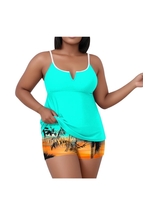 Bathing Suit for Women Two Piece Fashion Floral Plus Size Modest Tankini Swimsuits