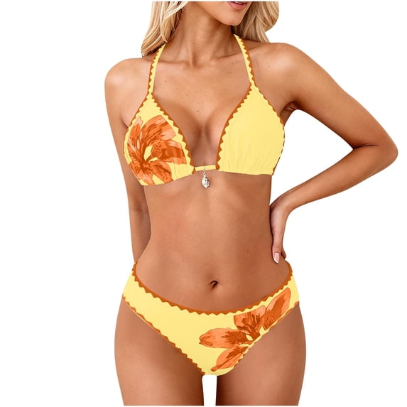 qucoqpe Bikini Sets for Women Two-piece Bathing Suit Summer Fashion Casual Floral Print Swimsuit