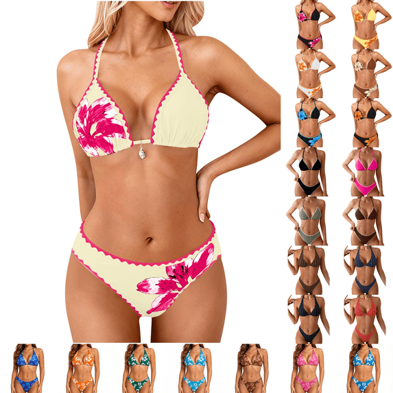 qucoqpe Bikini Sets for Women Two-piece Bathing Suit Summer Fashion Casual Floral Print Swimsuit