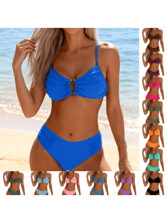 Bikini Sets for Women Two-piece Bathing Suit Summer Fashion Casual Solid Color Beach Swimsuit