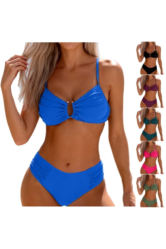 Bikini Sets for Women Two-piece Bathing Suit Summer Fashion Casual Solid Color Beach Swimsuit