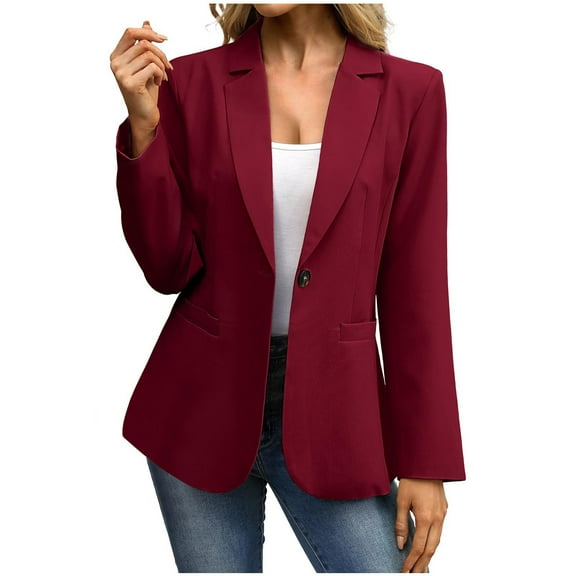 qucoqpe Blazers for Women Casual Open Front Long Sleeve Button Work Business Suit Coat Womens Lightweight Office Suit Jackets Blazer