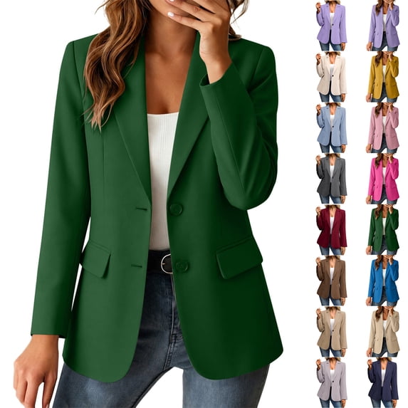 qucoqpe Blazers for Women Casual Open Front Long Sleeve Button Work Business Suit Coat Womens Lightweight Office Suit Jackets Blazer