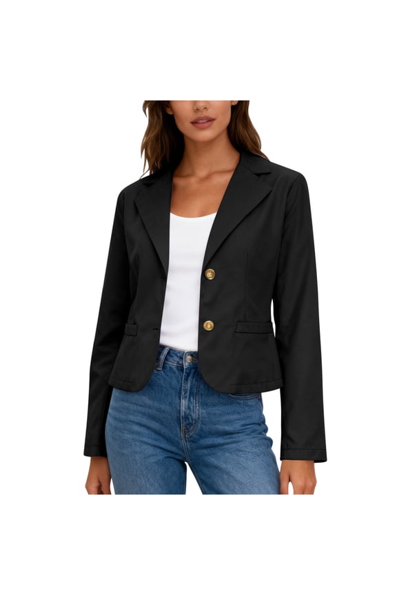 Blazers for Women Long Sleeve Button-Down Cropped Blazer Coat Business Casual Office Wear Short Suit Jackets