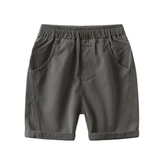 qucoqpe Boys Summer Casual Shorts Trendy Elastic Waist Comfy Straight Leg Loose Cuffed Hems Solid Color Buttons Shorts for Kids with Pockets