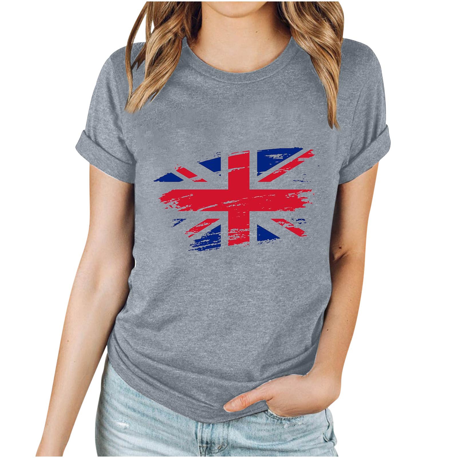 qucoqpe British Flag Tops for Women 2024 Fashion UK Printed Crew Neck ...