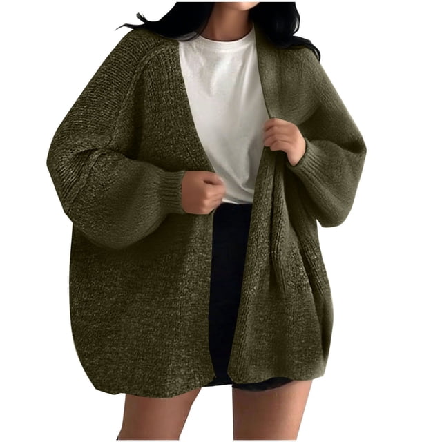 qucoqpe Cardigan Sweaters for Women Oversized Lantern Sleeve Knit Sweaters Lightweight Open Front Jacket Tops