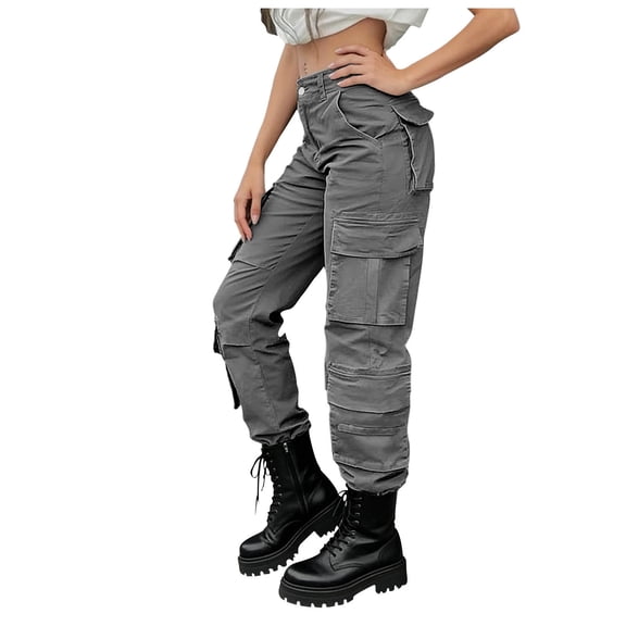 qucoqpe Cargo Pants Women Trendy High Waist Leg Trousers with 8-Pocket Casual Baggy Elastic Waist Joggers