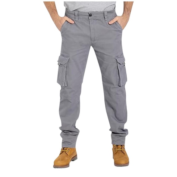 qucoqpe Cargo Pants for Men Fashion Loose Fit Outdoor Work Hiking Pants with Button Closure Multiple Pockets