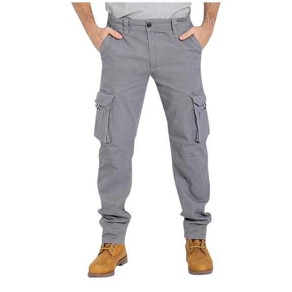 qucoqpe Cargo Pants for Men Fashion Loose Fit Outdoor Work Hiking Pants with Button Closure Multiple Pockets