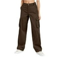 thumbnail image 1 of qucoqpe ‌Cargo Pants for Women with Multi-Pocket Casual Loose Fitting Wide Leg Pants Baggy Stretchy Streetwear Coffee 2XL, 1 of 5