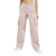 thumbnail image 1 of qucoqpe ‌Cargo Pants for Women with Multi-Pocket Casual Loose Fitting Wide Leg Pants Baggy Stretchy Streetwear Pink M, 1 of 5