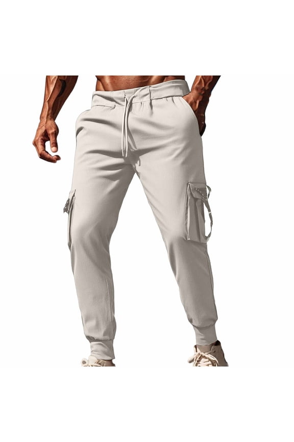 Casual Pants for Men Classic Drawstring Elastic Waist Workout Trousers Stretch Tapered Hiking Work Running Joggers