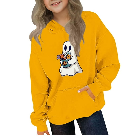 qucoqpe Children's Halloween Hooded Sweatshirt Solid Color Pullover Boys and Girls Long Sleeve Casual Hoodie Fall Warm Top for Kids