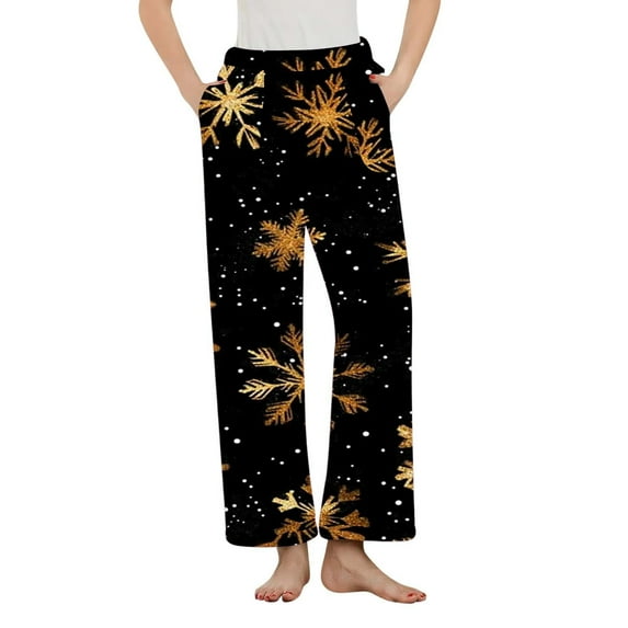 qucoqpe Christmas Fleece Pajama Pants for Women Comfy Lounge Pants Elastic Waist Sleep Pant Sleepwear PJS Bottoms