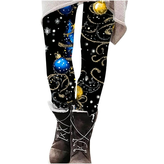 qucoqpe Christmas Print Leggings for Women Festive Yoga Pants Soft Stretchy Tights for Holiday & Casual Wear