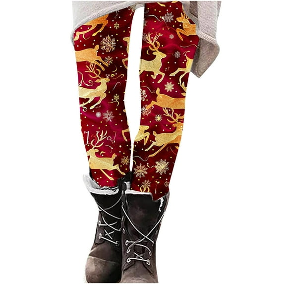 qucoqpe Christmas Print Leggings for Women Festive Yoga Pants Soft Stretchy Tights for Holiday & Casual Wear